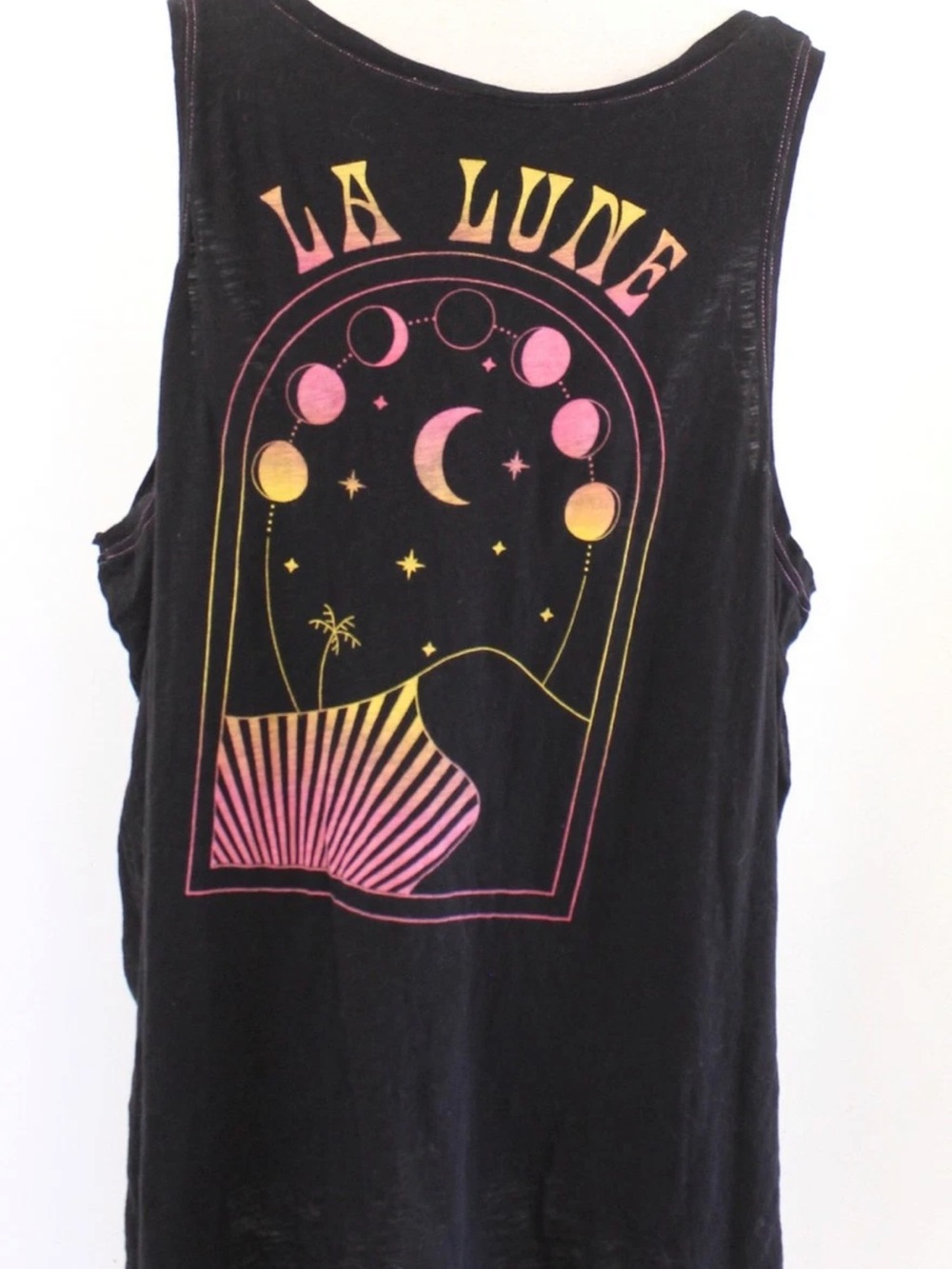torrid Black Tank Top with Pink and Yellow Gradient 'La Lune' Graphic